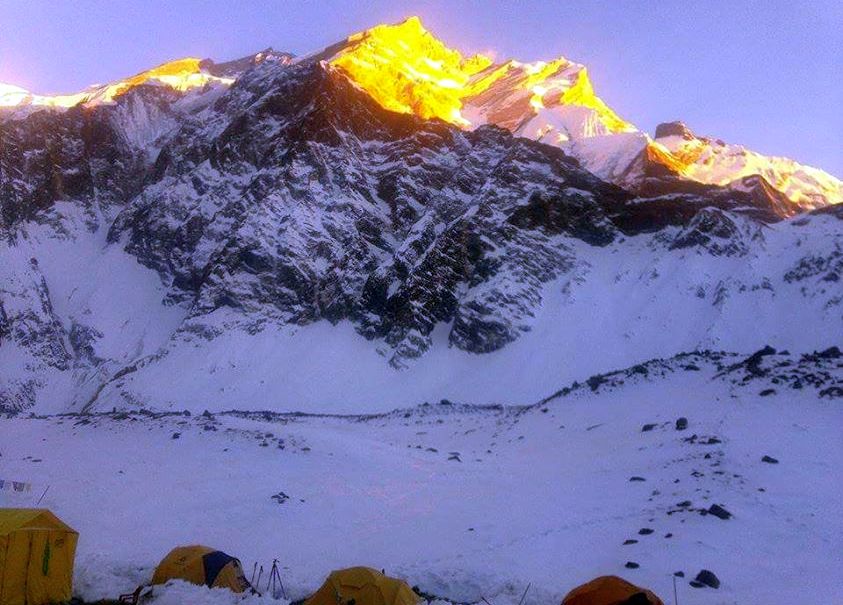 Sunset on Tukuche Peak above Chonbarden Glacier