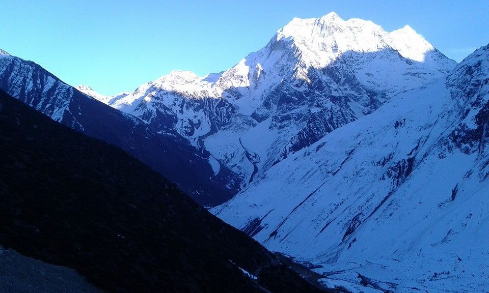 Mt.Pang Puchi on ascent from Samdu to Larkya La