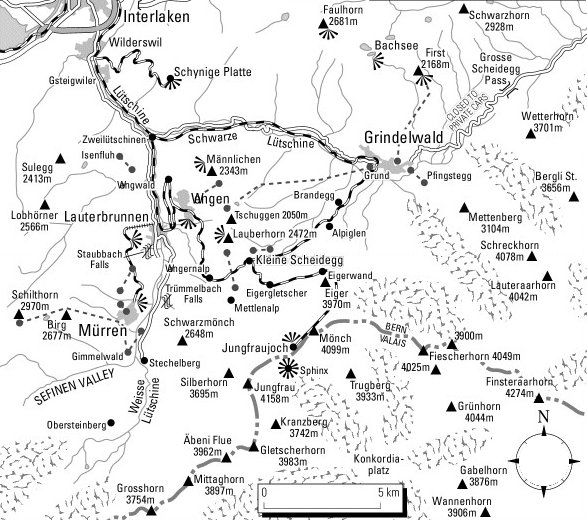 Map of Jungfrau Region of the Bernese Oberlands in Switzerland