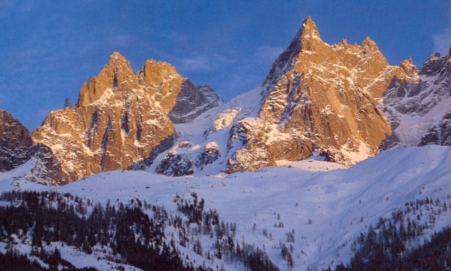 Sunset on Aiguilles above Chamonix