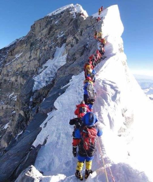 Climbers on ascent of Mount Everest