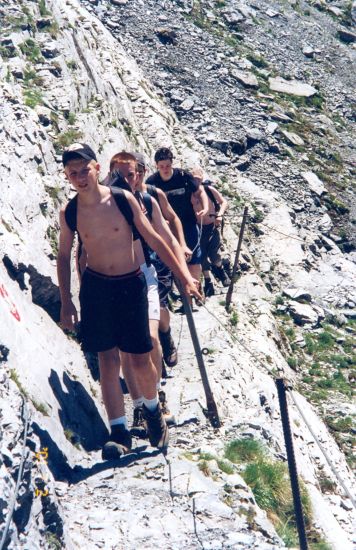 On ascent to the Balmhorn Hut above Kandersteg in the Bernese Oberlands region of the Swiss Alps