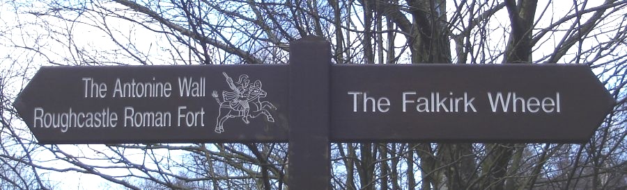 Signpost to Roman Fort and Antonine Wall at Roughcastle near the Falkirk Wheel