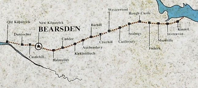 Route map of the Antonine Wall across central Scotland