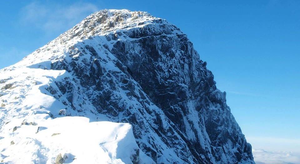 Snow covered Sgorr Dhonuill on Beinn a Bheithir in winter