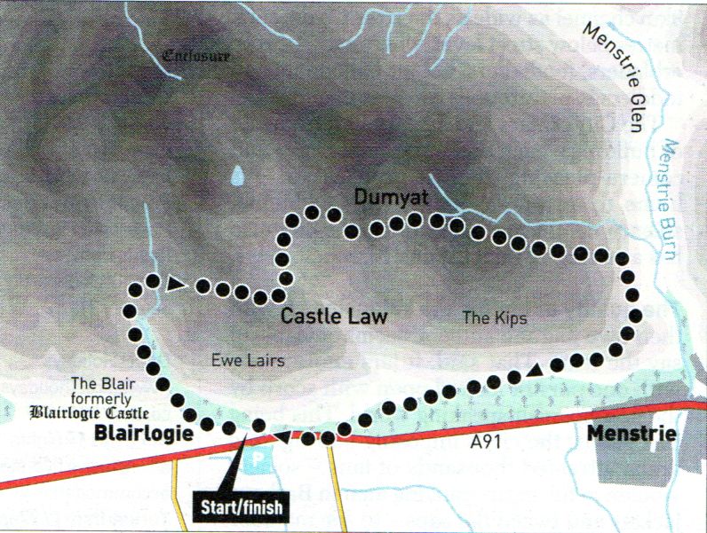 Route Map for Dumyat in the Ochil Hills