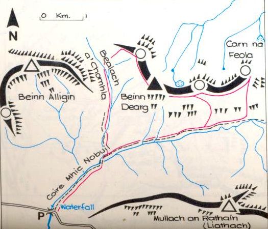 Ascent route map for Beinn Dearg