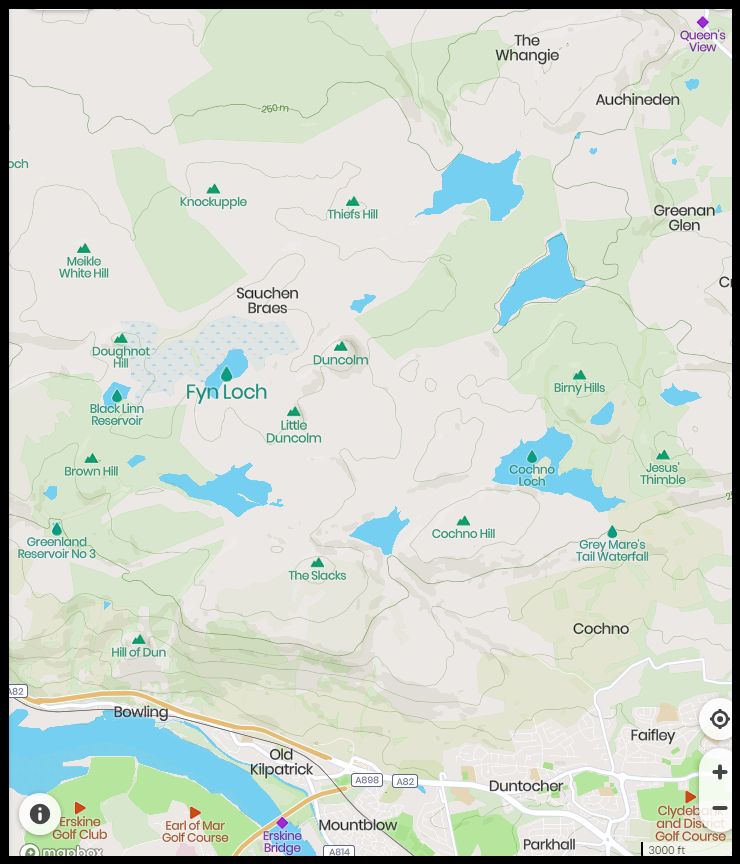 Map of Dumbarton Muir Reservoirs and Hills