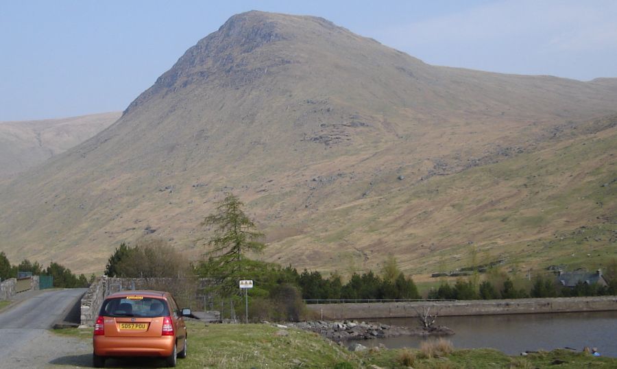 Creag an Tulabhain above dam on Stronuich Reservoir in Glen Lyon