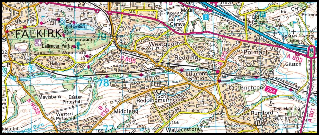 Map of the Union Canal through Falkirk