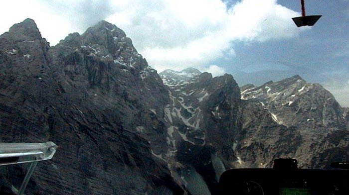 Aerial view of summit cliffs of Mt. Triglav in the Julian Alps of Slovenia