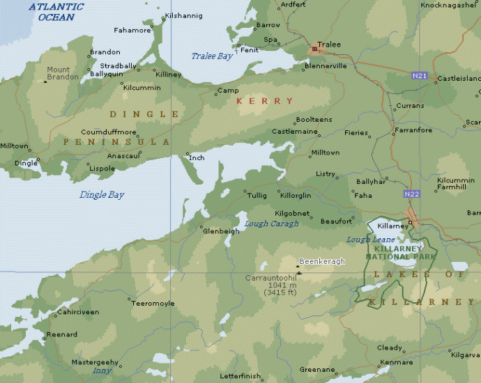 Location Map for Carrauntouhil in the Mcgillycuddy Reeks