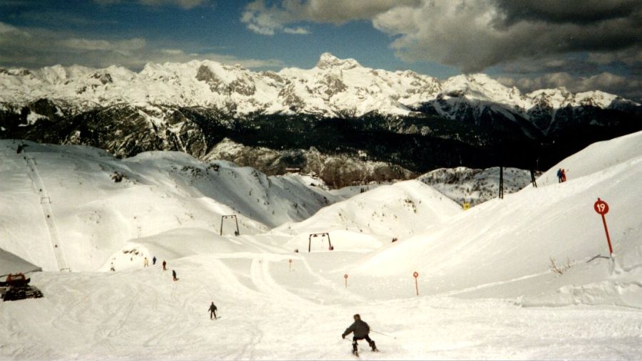 Ski-ing on Mt. Vogel in the Julian Alps of Slovenia